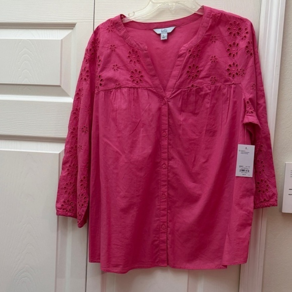 Croft and Barrow  Fuchsia Eyelet Blouse